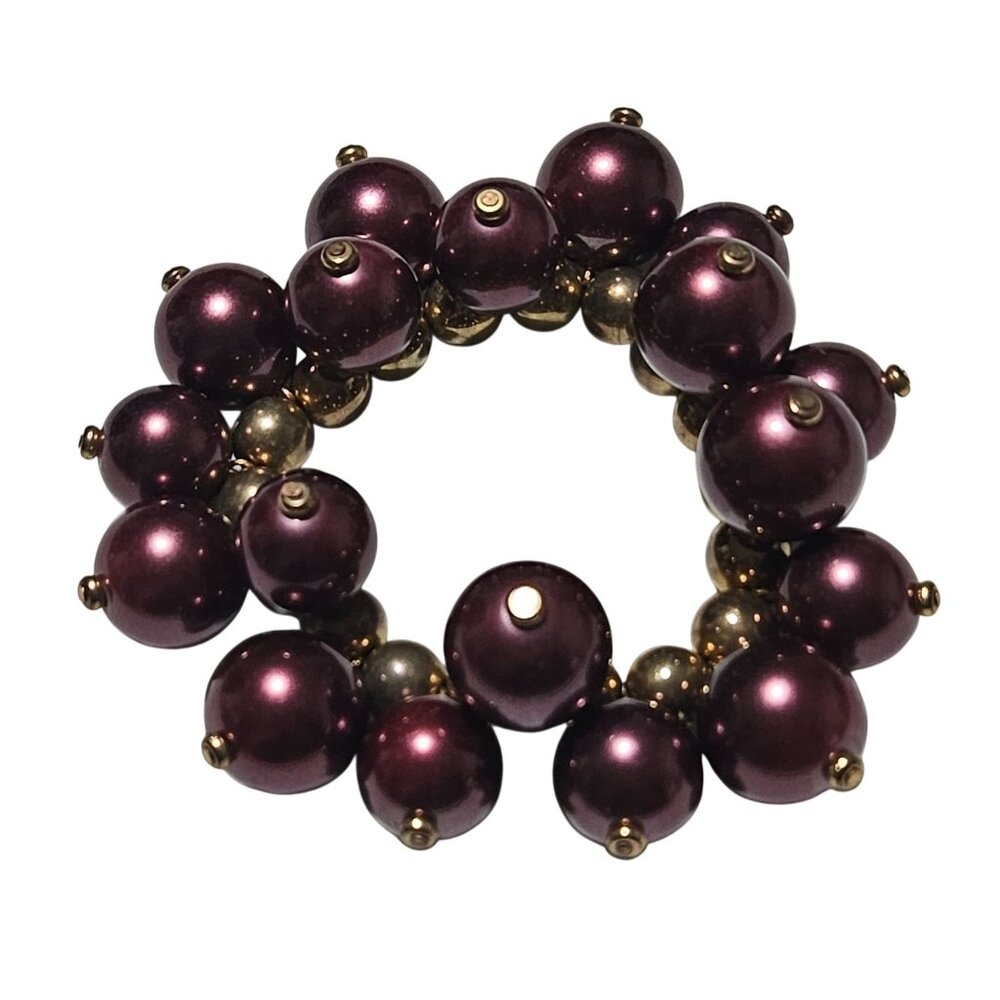 Vintage Burgundy Gold Beaded Stretch Bracelet Elegant Retro Fashion Jewelry